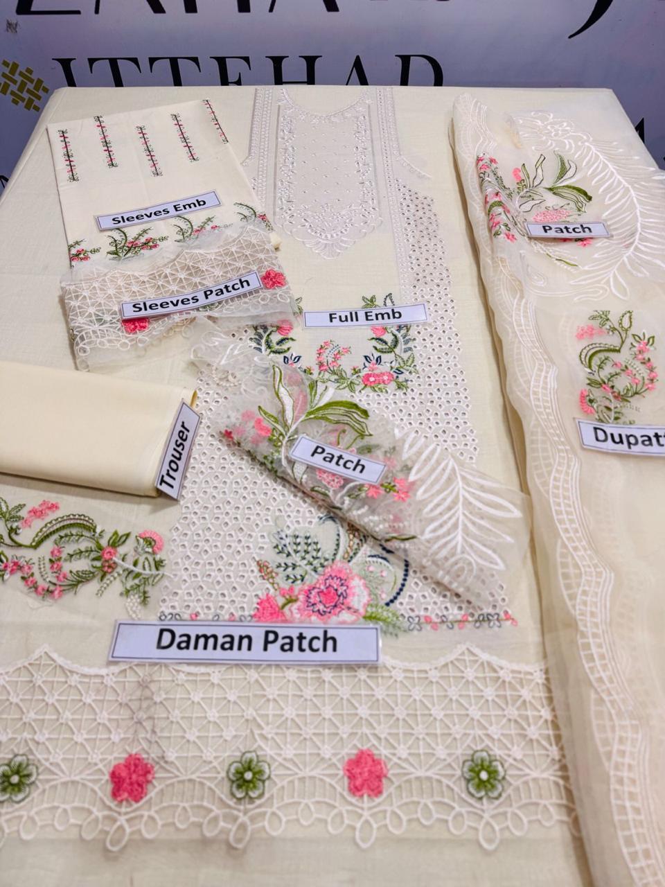 3pec woman's unstitched Embroidered suit