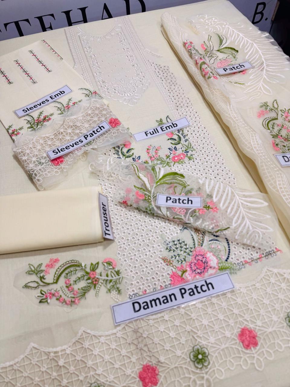 3pec woman's unstitched Embroidered suit