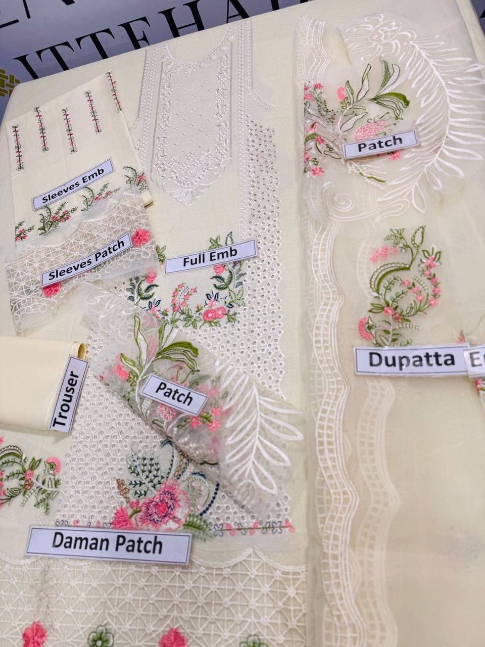 3pec woman's unstitched Embroidered suit
