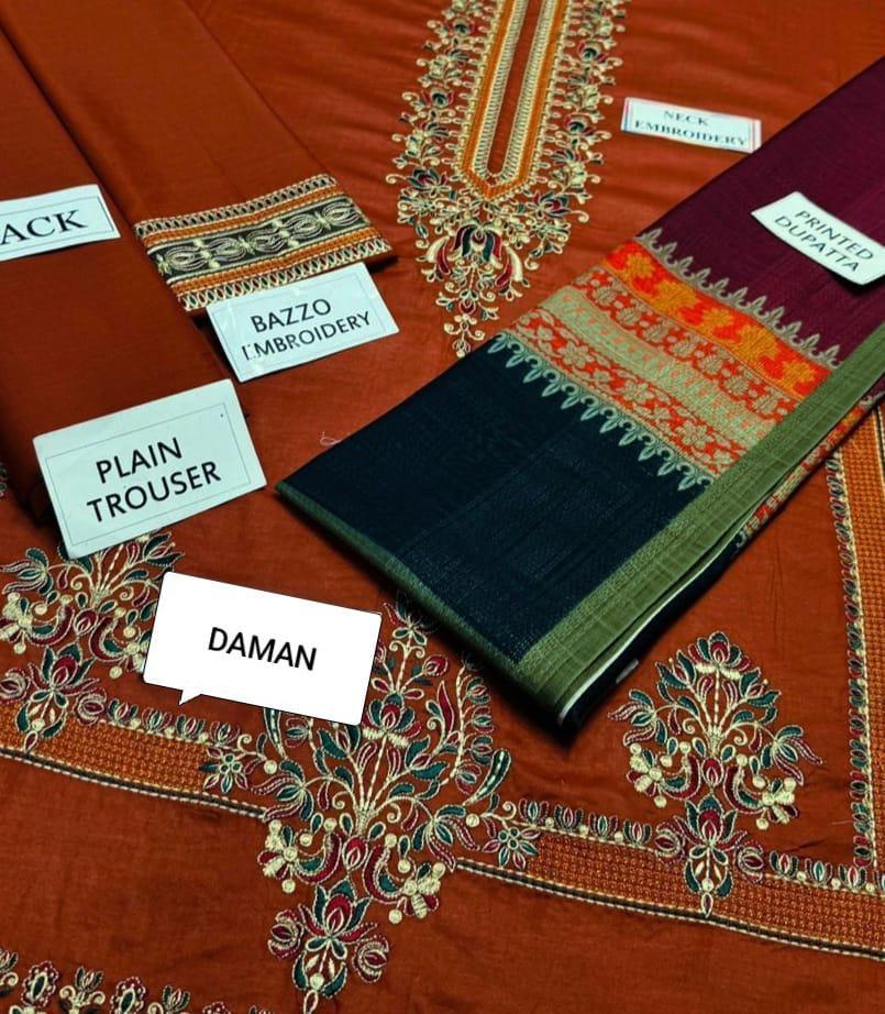 3pec woman's unstitched Embroiderered suit