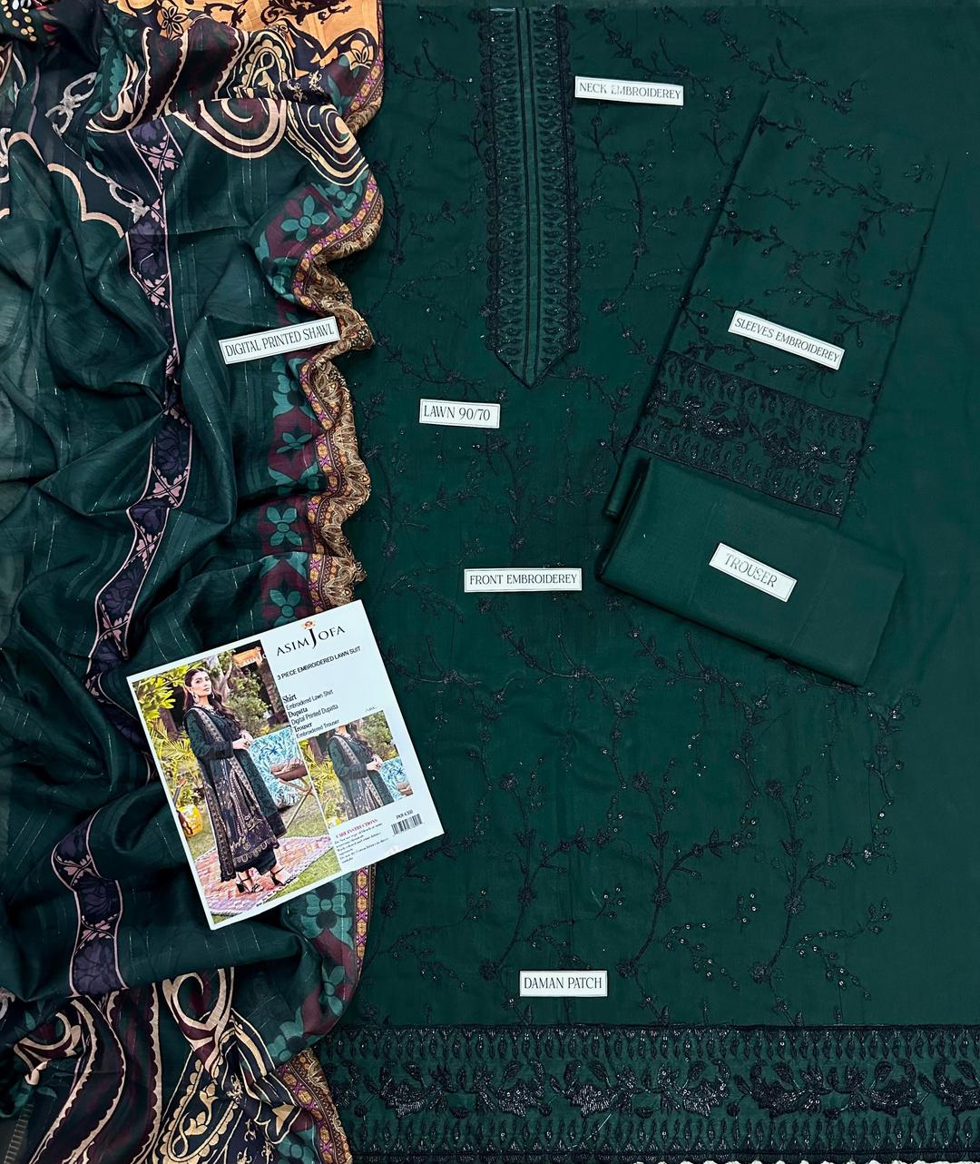 3pec woman's unstitched Embroiderered suit