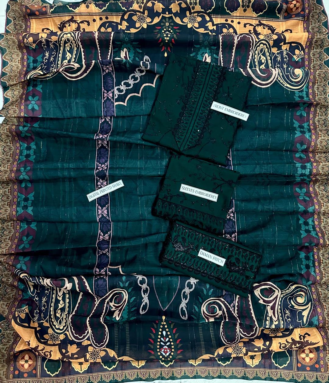 3pec woman's unstitched Embroiderered suit