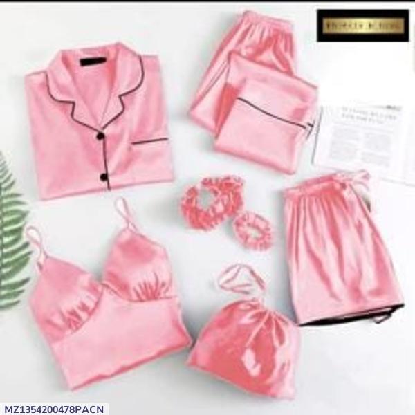 5pc woman's stitches silk plan night suit