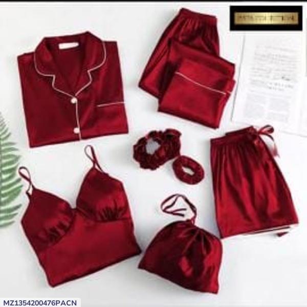 5pc woman's stitches silk plan night suit