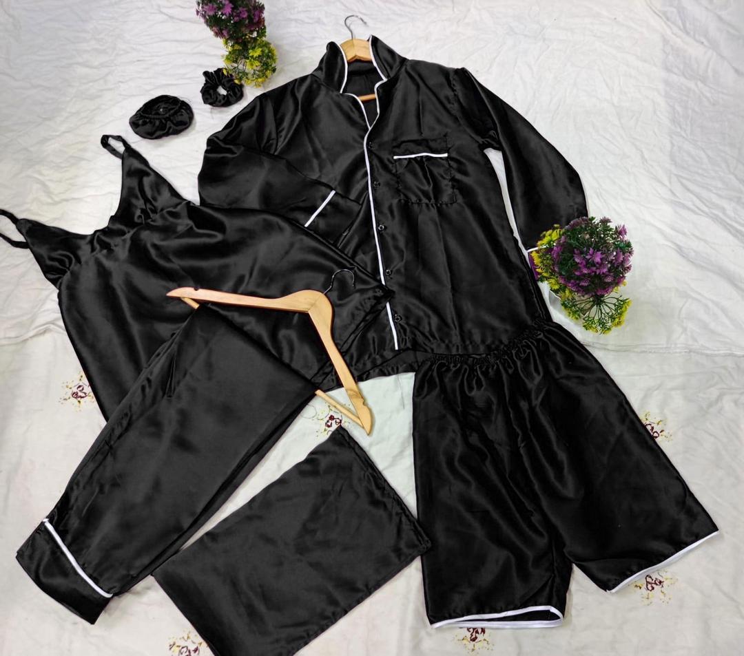 5pc woman's stitches silk plan night suit