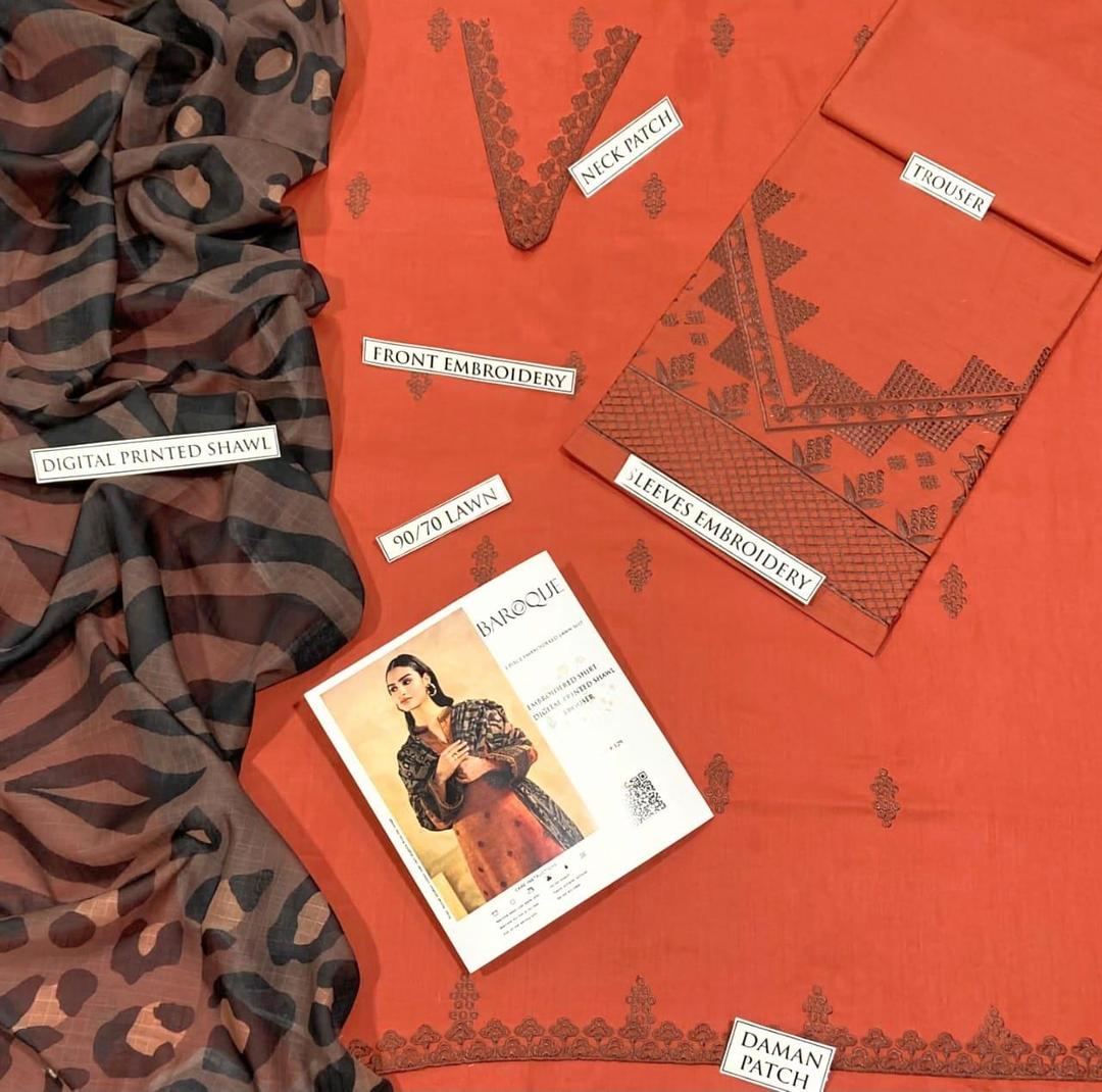 3pec woman's unstitched Embroiderered suit