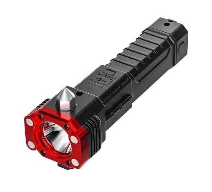USB charging LED flashlight with safety hammer
