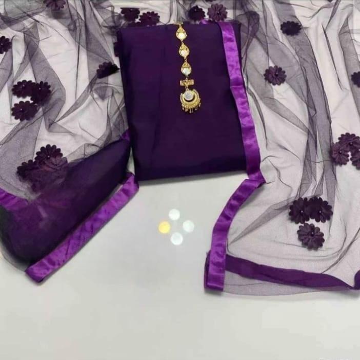 3pec woman's unstitched katana silk plan suit