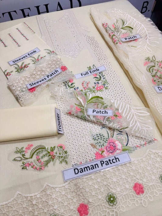 3pec woman's unstitched Embroidered suit