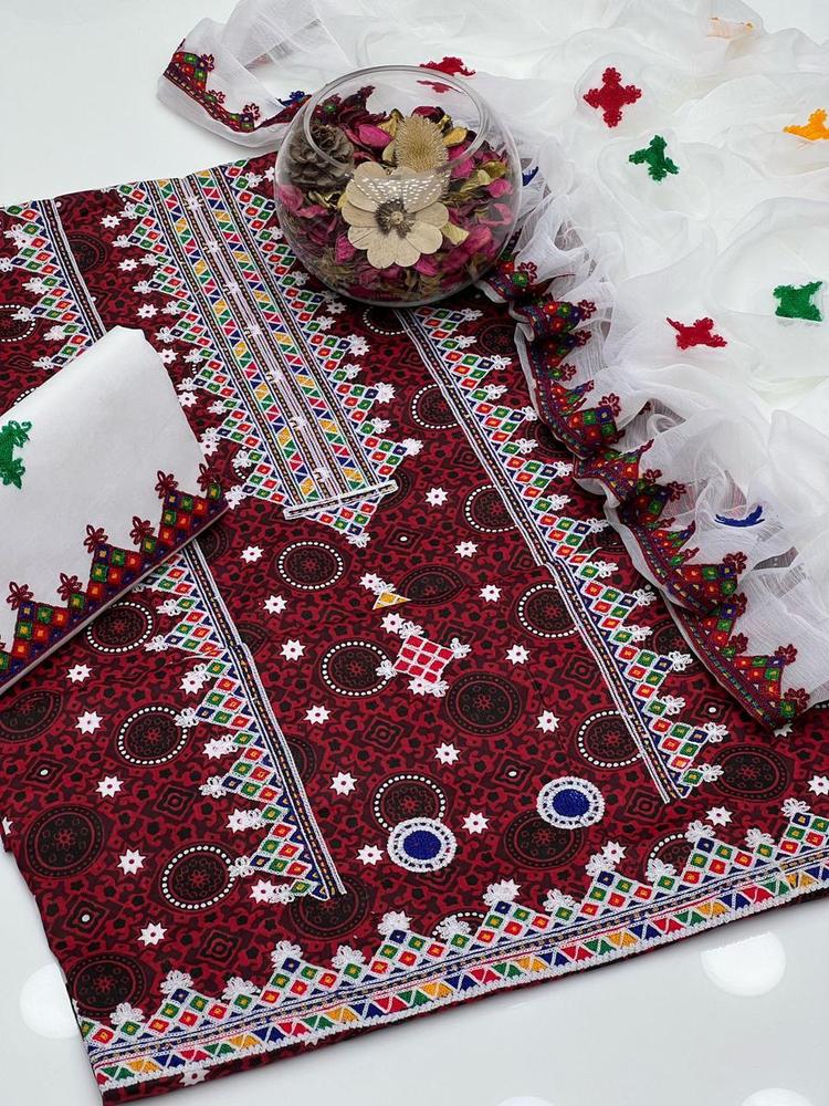 2Pac woman's unstitched cotton Embroideryered suit