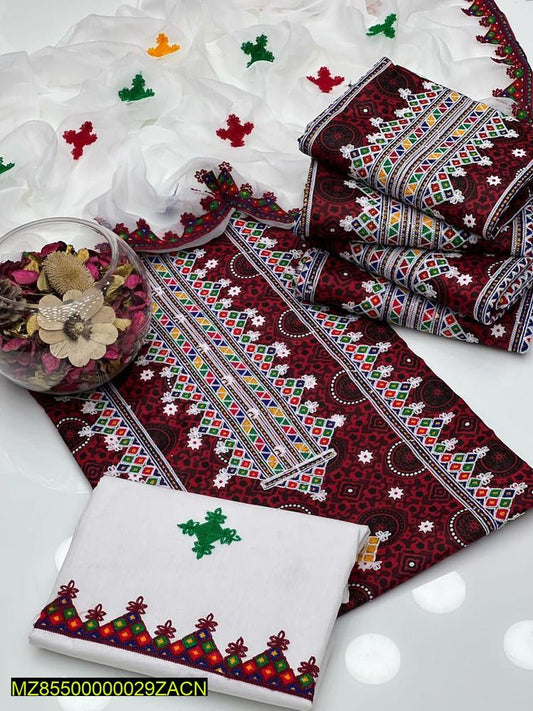2Pac woman's unstitched cotton Embroideryered suit