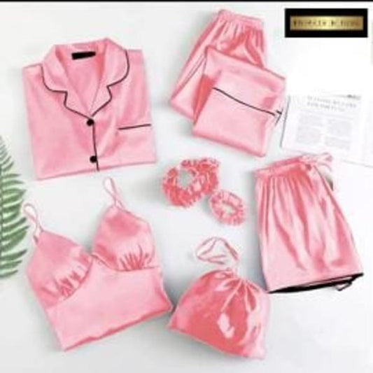 5pc woman's stitches silk plan night suit