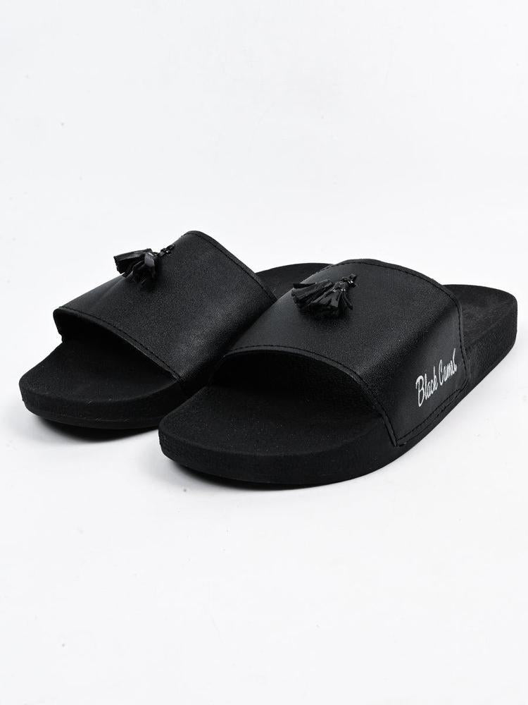 Black camel tessal slides slippers for men