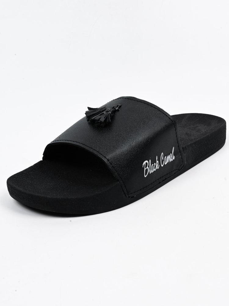 Black camel tessal slides slippers for men
