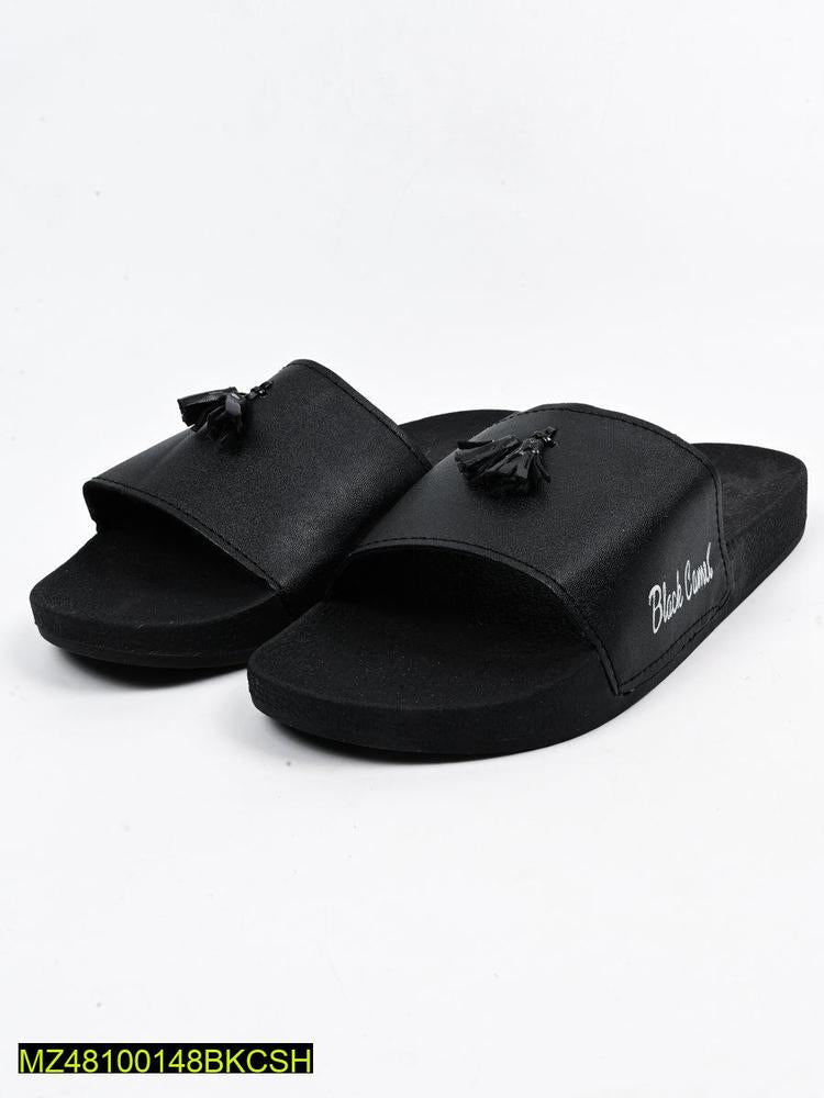 Black camel tessal slides slippers for men