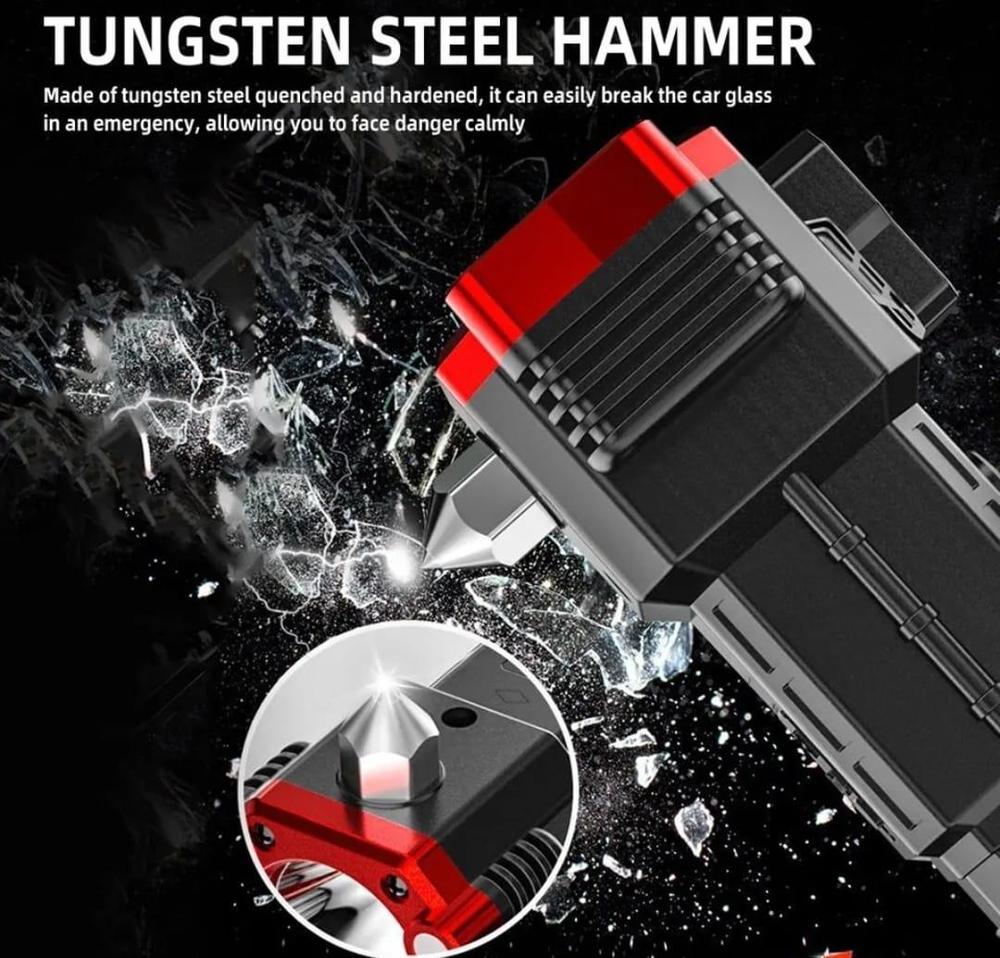 USB charging LED flashlight with safety hammer