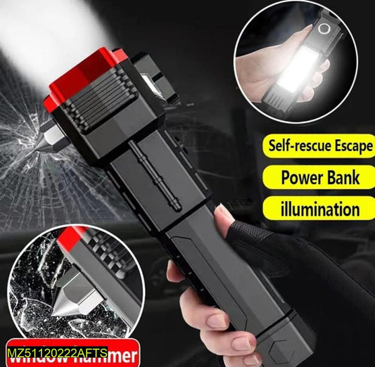 USB charging LED flashlight with safety hammer